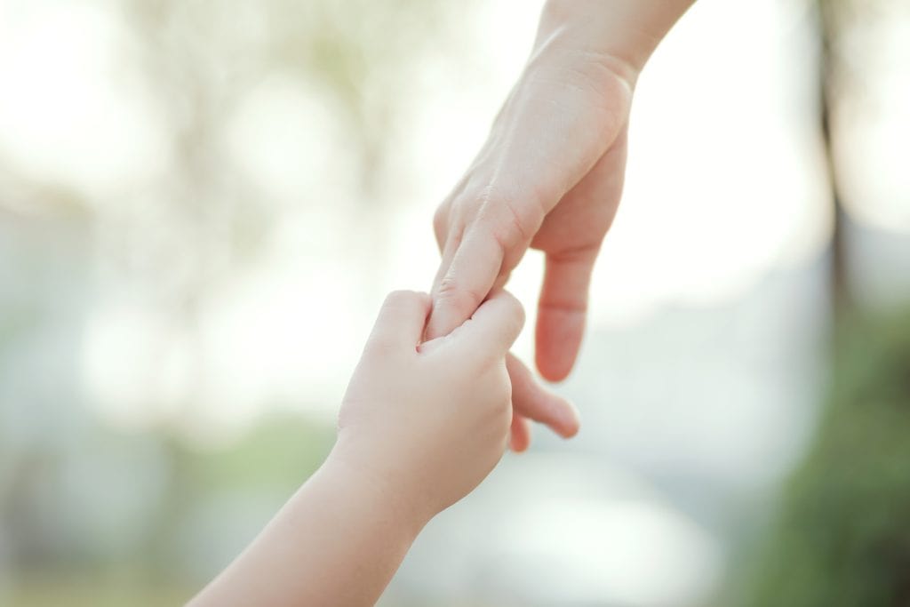 parent,holds,the,hand,of,a,little,child,,soft,focus,